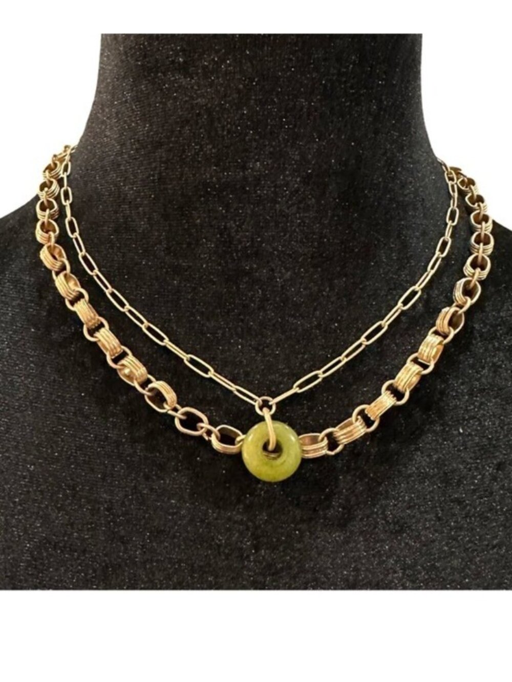 Universal Thread Gold-Tone Layered Chain Necklace With Green Pendant